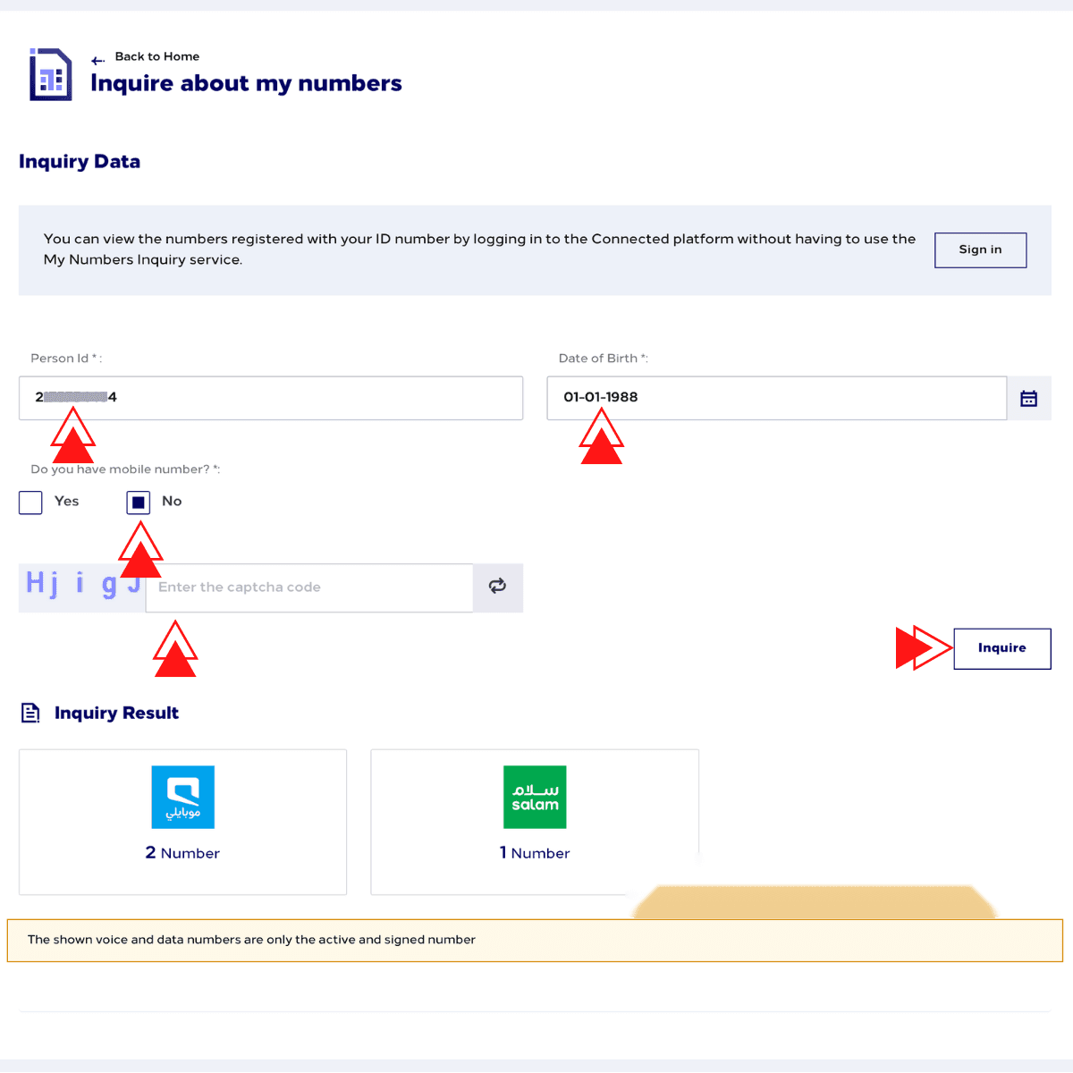 check how many sims you have in your iqama number in Saudi Arabia on cst (citc) mutasil individuals portal.