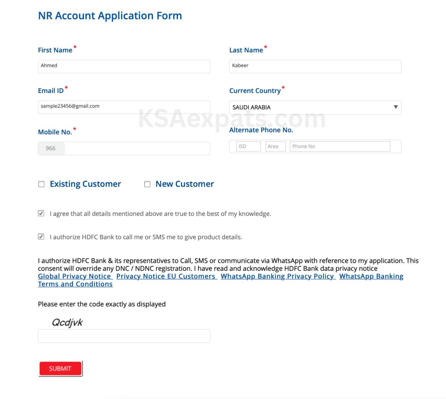 HDFC NRI Account Opening from Saudi Arabia