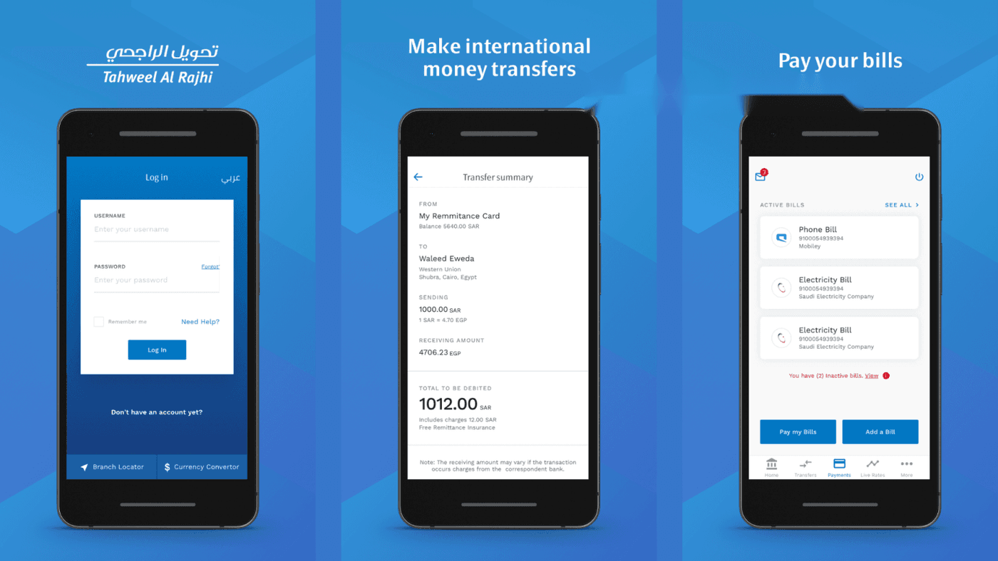 uses of tahweel al rajhi mobile app